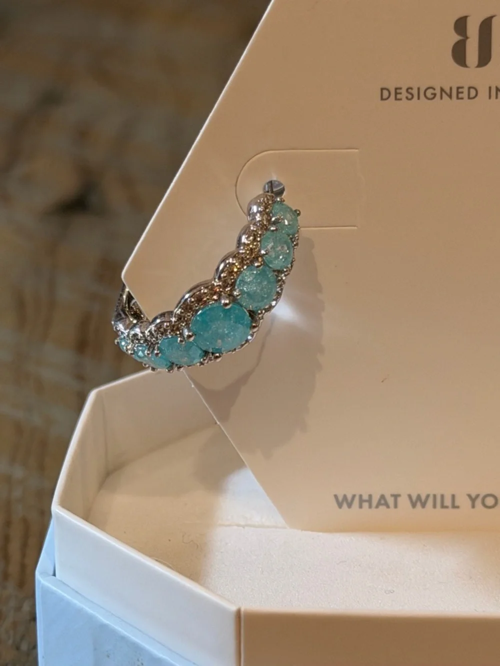BP NWOT! Aquamarine Crystal Hoop Earrings with Silver Accents - Picture 3 of 5